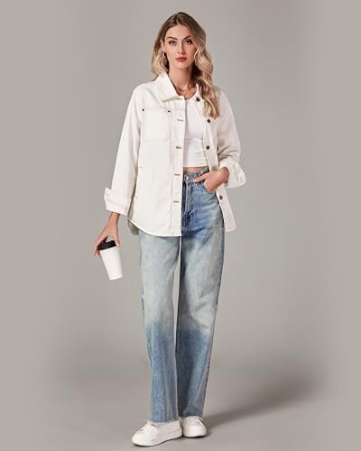 luvamia Denim Jackets for Women Trendy Long Sleeve Button Do...