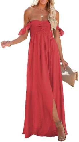 Happy Sailed Women's 2025 Summer Smocked Off The Shoulder Ma... Happy Sailed Women's 2025 Summer Smocked Off The Shoulder Ma...