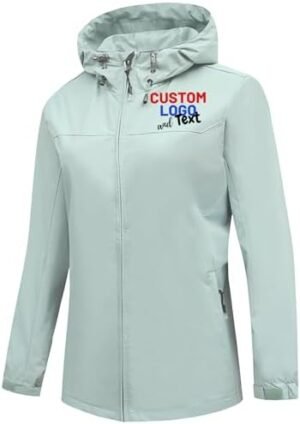 Womens Rain Jacket Custom with Logo Text Personalized Lightw... Womens Rain Jacket Custom with Logo Text Personalized Lightw...