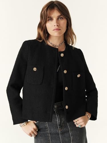 Women's Tweed Jackets Long Sleeve Business Button Down Casua...