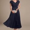 Women's A Line Chiffon Mother of The Bride Dress Cap Sleeves...