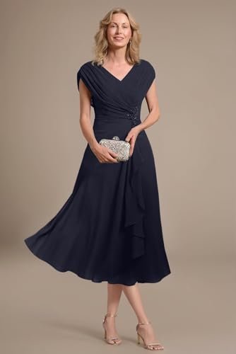 Women's A Line Chiffon Mother of The Bride Dress Cap Sleeves...