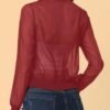 Fisoew Women's Crop Mesh Sheer Bomber Jackets Lightweight Lo...