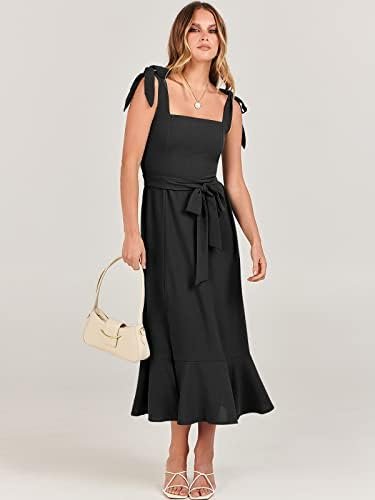 ANRABESS Women's Square Neck Ruffle Split Midi Elegant Forma...