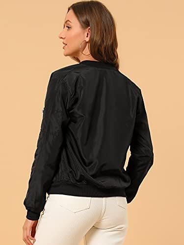 Allegra K Women's Casual Zip Up Bomber Jacket Windbreaker Ou...