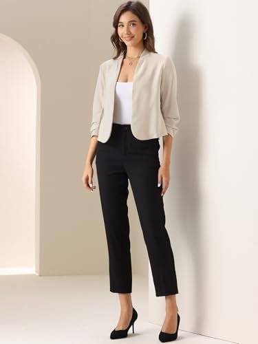 Allegra K Ruched 3/4 Sleeve Blazer Jacket for Women's Open F...