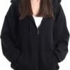 Oversized Women's Casual Full-Zip Hoodie Lightweight Long Sl...