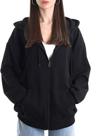 Oversized Women's Casual Full-Zip Hoodie Lightweight Long Sl... Oversized Women's Casual Full-Zip Hoodie Lightweight Long Sl...