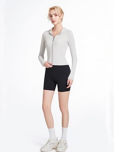 Ribbed Hoodies for Women Lightweight Full Zip Up Jackets Lon...