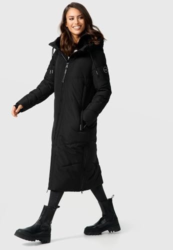 Marikoo Ladies’ Long Winter Coat with Hood & Detachable Faux...