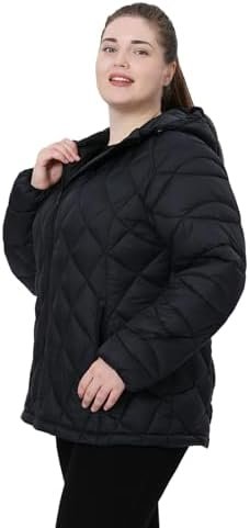 Plus Size Women's Packable Puffer Jacket 1X-5X Water-Resista...