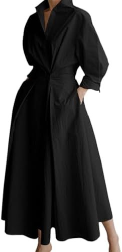 Shirt Dresses for Women Long Sleeve Button Lapel Cotton Line... Shirt Dresses for Women Long Sleeve Button Lapel Cotton Line...