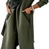 Womens Classic Coat Lapel Collar Open Front Belted Long Jack...