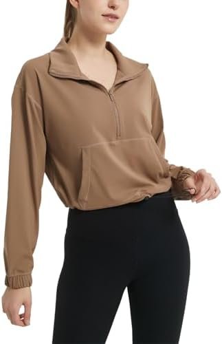 happlan Women's Half Zip Pullover Cropped Jackets Long Sleev...