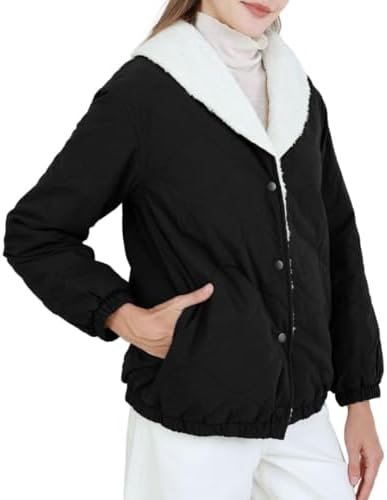 Amazhiyu Women's Sherpa-Lined Puffer Jacket Fleece Button Wi...