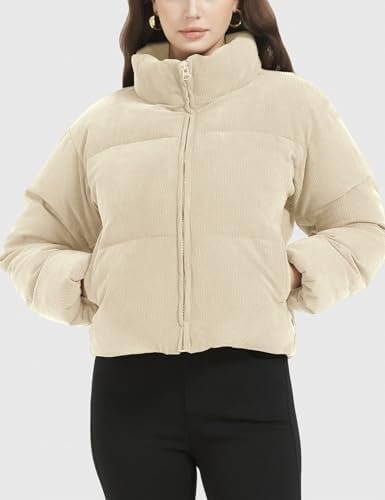 Flygo Womens Cropped Corduroy Puffer Jacket Winter Jackets W...