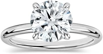 Round Moissanite or Lab Grown White Diamond Classic Solitair...