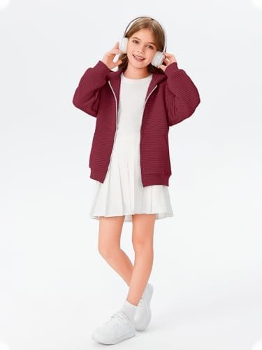 Haloumoning Girls Zip Up Hoodie Kids Fashion Oversized Textu...