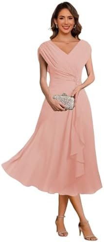 Women's A Line Chiffon Mother of The Bride Dress Cap Women's A Line Chiffon Mother of The Bride Dress Cap Sleeves...