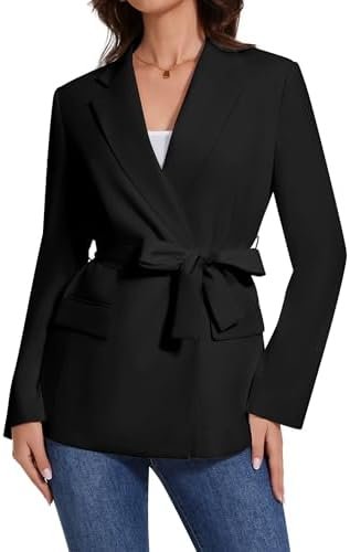 Womens Casual Blazers Long Sleeve Open Front Suit Wrap-Belte...
