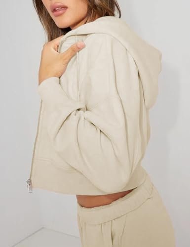 Hooever Womens Cute Workout Cropped Zip Up Drawstring Hoodie...