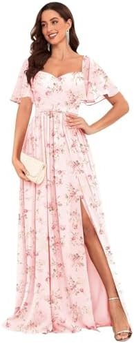 Chiffon Bridesmaid Dresses for Wedding with Short Sleeves Sw... Chiffon Bridesmaid Dresses for Wedding with Short Sleeves Sw...