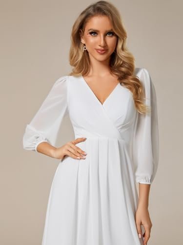 Ever-Pretty Women's Chiffon V Neck Long Sleeves Pleated A-Li...