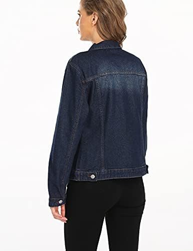Dilgul Women's Denim Jacket Casual Long Sleeve Basic Button ...