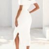 MEROKEETY Women's 2025 Off Shoulder Bodycon Midi Dress Summe...