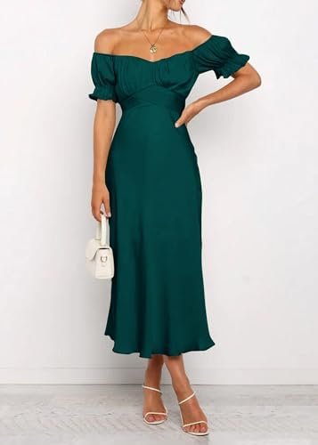 KIRUNDO Women's 2025 Summer Satin Midi Dress Off The Shoulde...