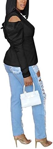 DINGANG Women's Casual Blazers Open Front Puff Sleeve Work O...