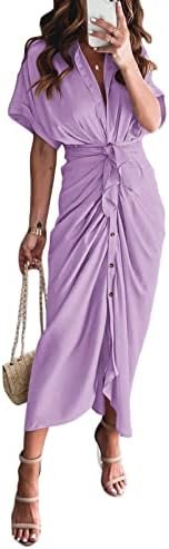 Women Elegant Satin Button Down Short Sleeve Maxi Shirt Dres... Women Elegant Satin Button Down Short Sleeve Maxi Shirt Dres...
