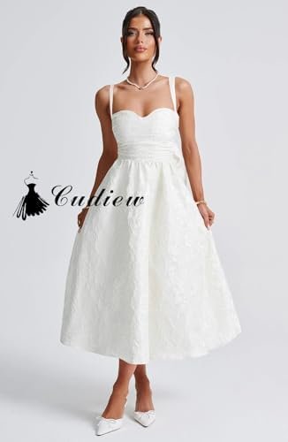 Cudiew Satin Jacquard Prom Dress Bow on Back Tea Length Cors...