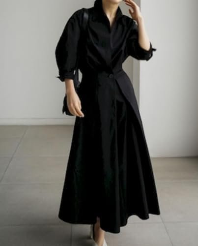 Shirt Dresses for Women Long Sleeve Button Lapel Cotton Line...