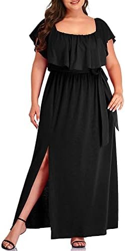 Plus Size Off The Shoulder Maxi Long Casual Beach Dress Pock...