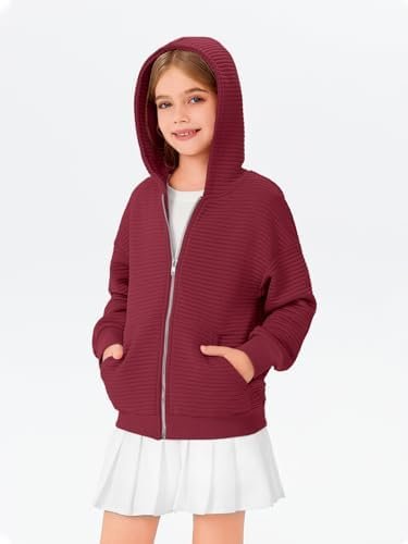 Haloumoning Girls Zip Up Hoodie Kids Fashion Oversized Textu...
