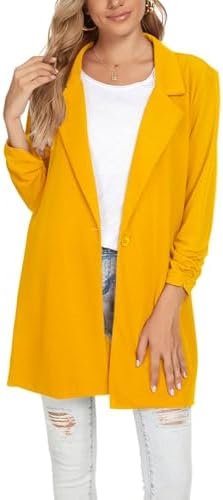Unifizz Women's Ruched 3/4 Sleeve Blazers Open Front Lightwe...