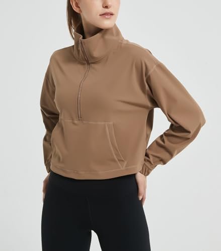 happlan Women's Half Zip Pullover Cropped Jackets Long Sleev...