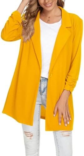 Unifizz Women's Ruched 3/4 Sleeve Blazers Open Front Lightwe...