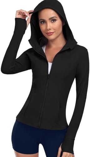 Women's Hooded Athletic Full Zip Workout Jacket With Pockets... Women's Hooded Athletic Full Zip Workout Jacket With Pockets...