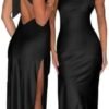 Cudiew Halter Tie Satin Bridesmaid Dress Long Prom Dresses f...