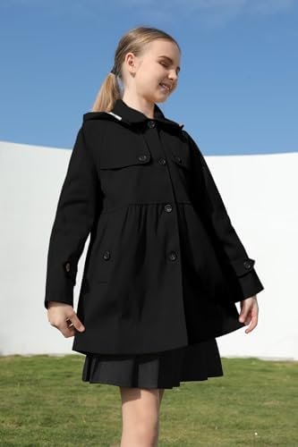 Cromoncent Girl's Waterproof Hoodie Trench Coat Cute Dress C...