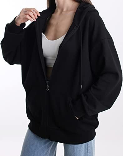 Oversized Women's Casual Full-Zip Hoodie Lightweight Long Sl...