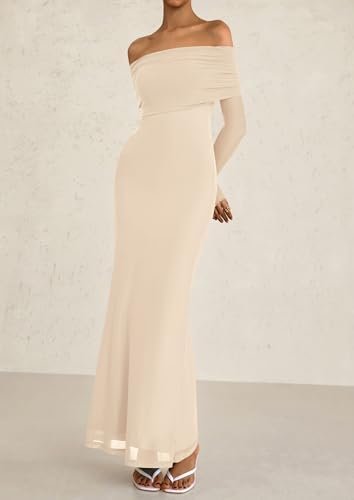 PRETTYGARDEN Women's Off The Shoulder Bodycon Maxi Dress Lon...