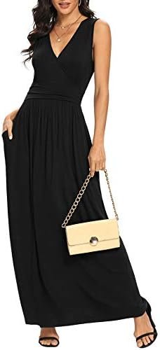 LILBETTER Women Sleeveless Deep V Neck Loose Plain Long Maxi...