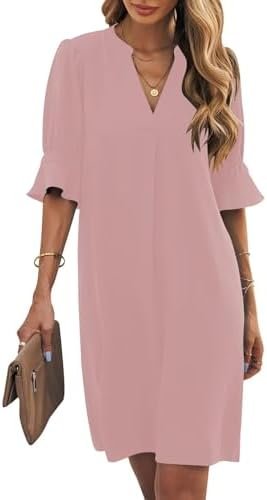 Wkior Shift Dress for Women V Neck Short Sleeves Solid Wkior Shift Dress for Women V Neck Short Sleeves Solid Color...