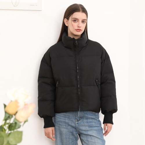 Women’s Winter Cropped Puffer Jacket Coat Casual Quilted Bag...