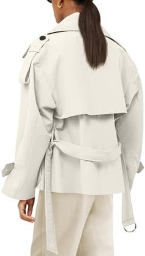 Tankaneo Womens Cropped Trench Coat Casual Double Breasted S...