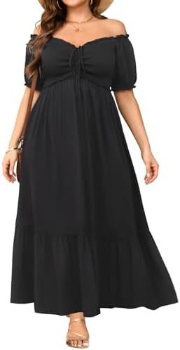 Plus Size Sun Dresses Women - Summer Off The Shoulder Puff S...