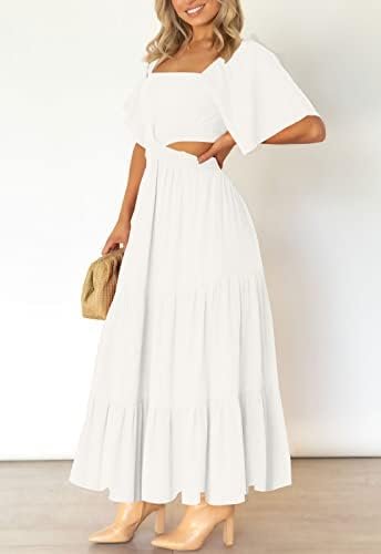 LEANI Women's 2025 Summer Cutout Maxi Dress Square Neck Shor...